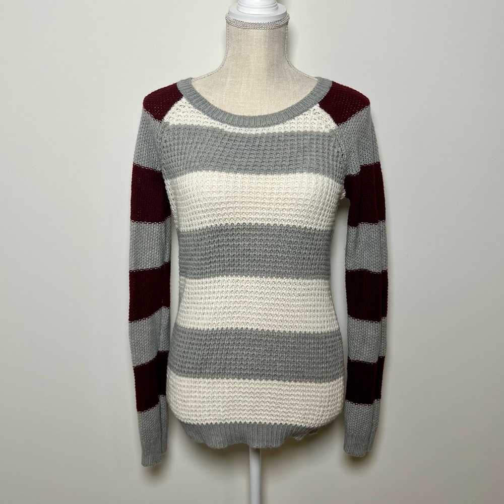 Wet Seal Vintage 90’s Gray, Cream, and Burgundy Striped Sweater